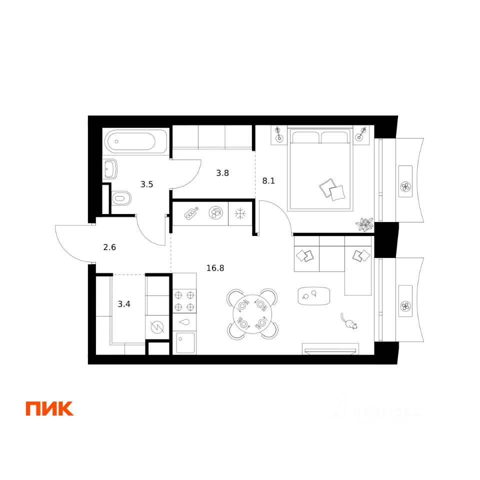 1-комн.кв., 38,2 м², 28/32 этаж