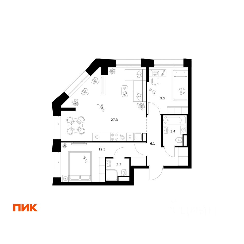 2-комн.кв., 61,1 м², 31/32 этаж