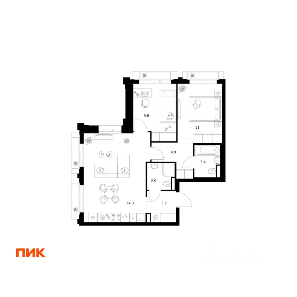 2-комн.кв., 60,1 м², 18/32 этаж