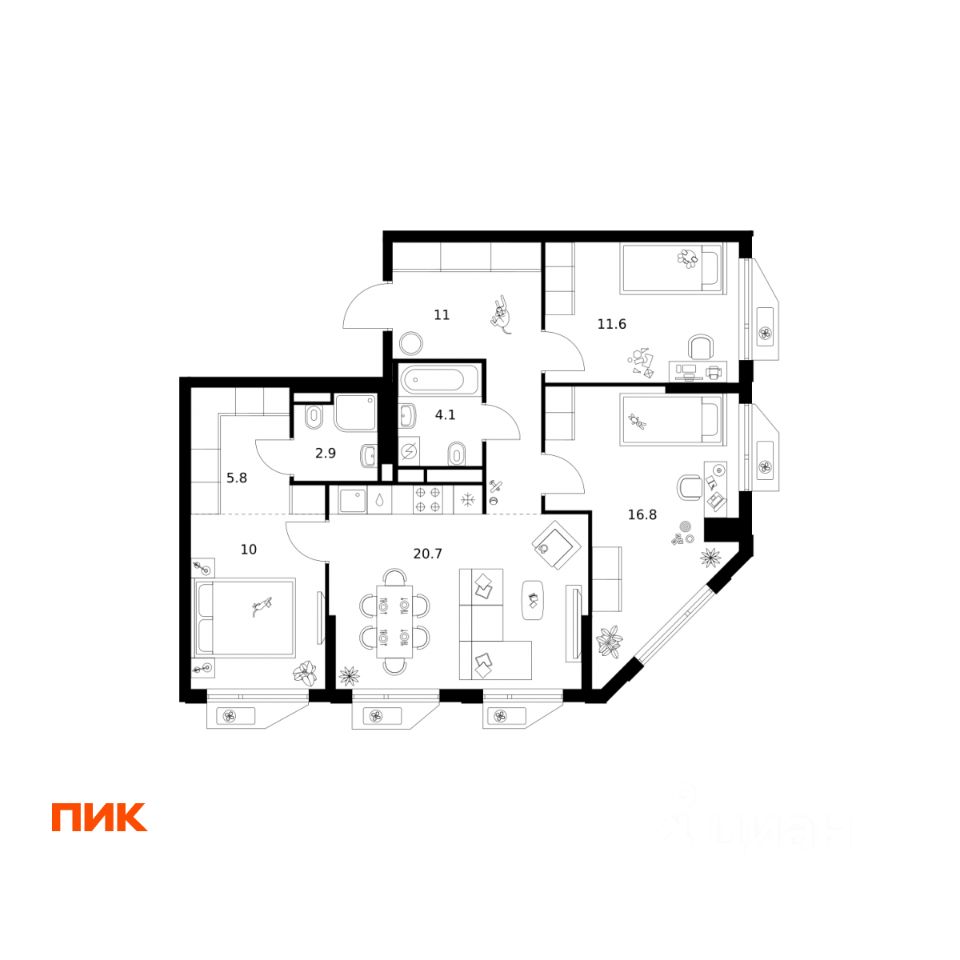 3-комн.кв., 82,9 м², 19/32 этаж