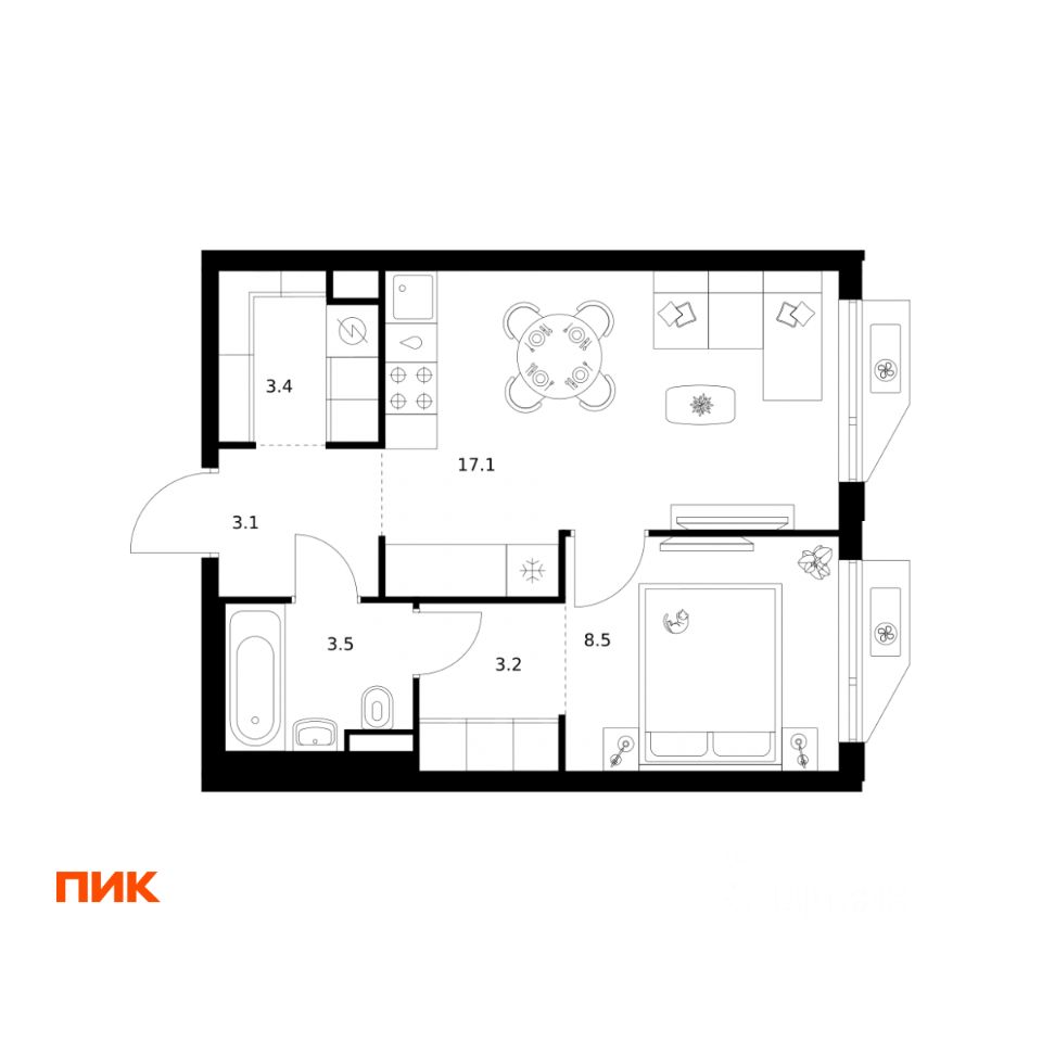 1-комн.кв., 38,8 м², 24/32 этаж