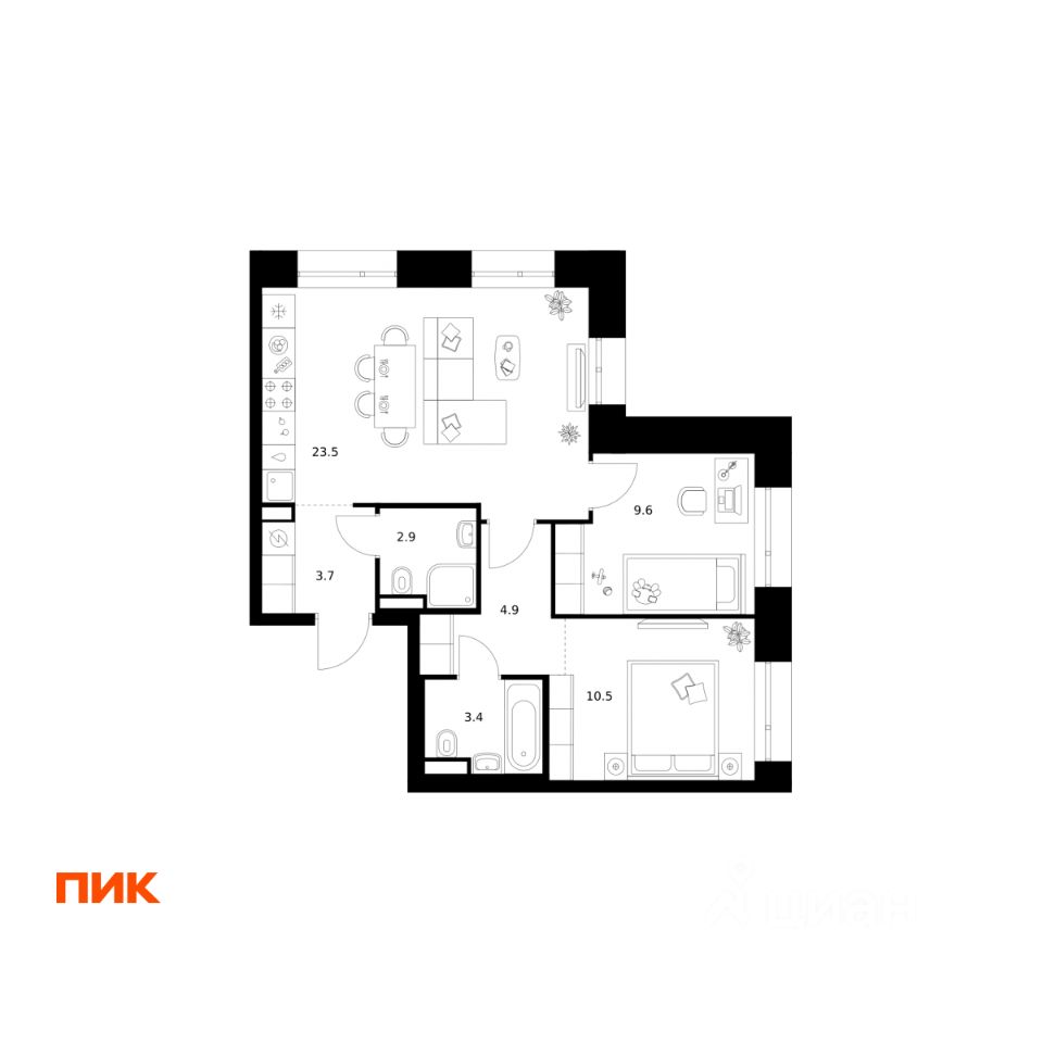 2-комн.кв., 58,5 м², 25/32 этаж