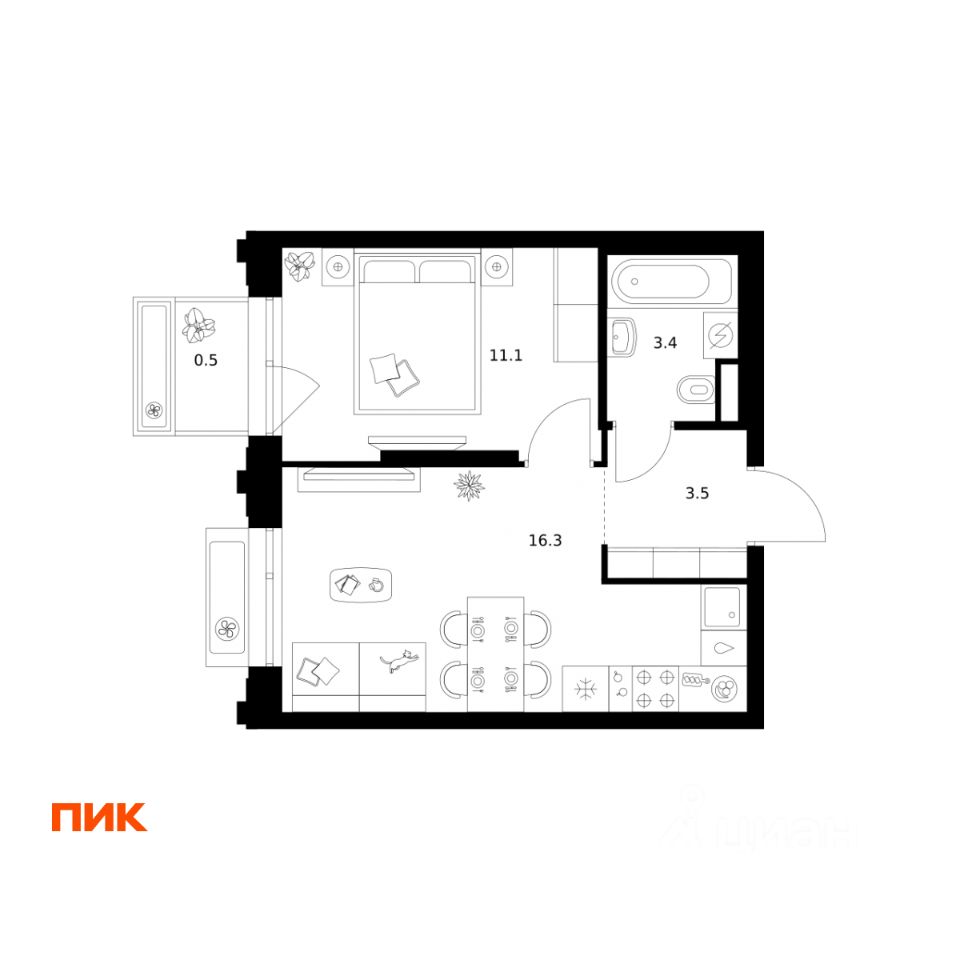1-комн.кв., 34,8 м², 7/32 этаж