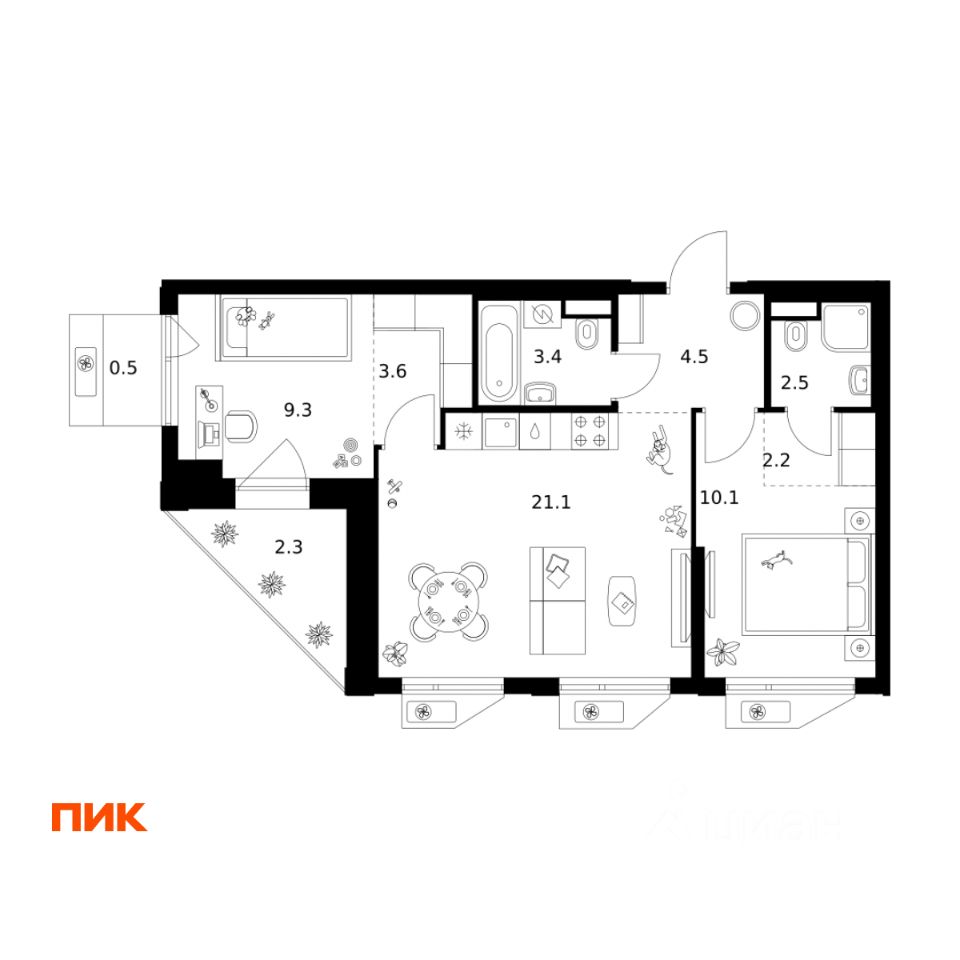 2-комн.кв., 59,5 м², 6/32 этаж