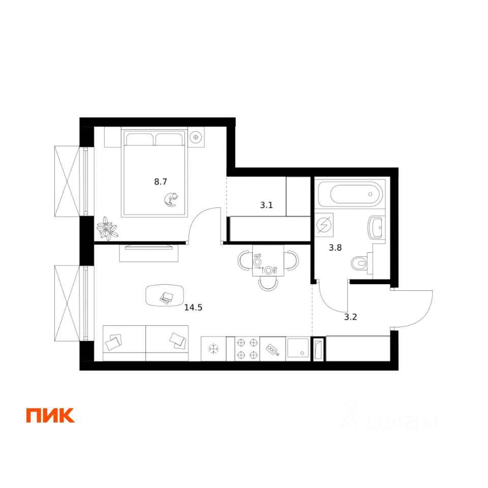 1-комн.кв., 33,3 м², 12/30 этаж