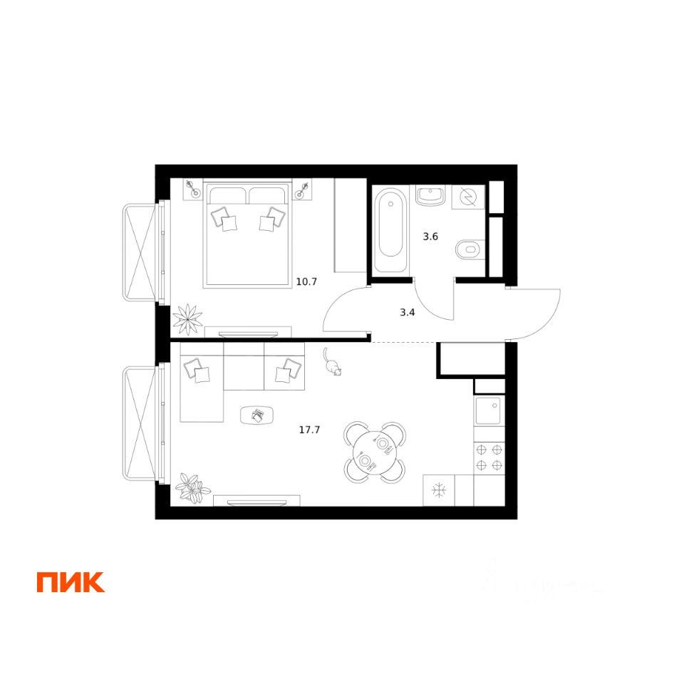 1-комн.кв., 35,4 м², 12/26 этаж