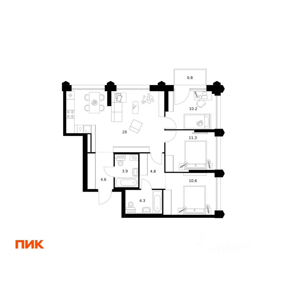 3-комн.кв., 79,5 м², 4/32 этаж