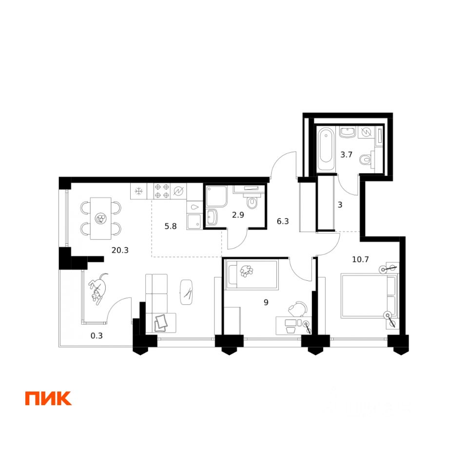 2-комн.кв., 62 м², 16/32 этаж