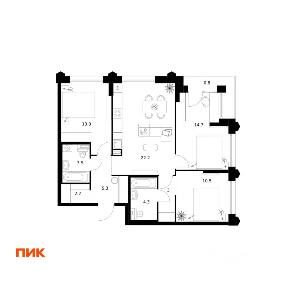 3-комн.кв., 80,2 м², 11/32 этаж