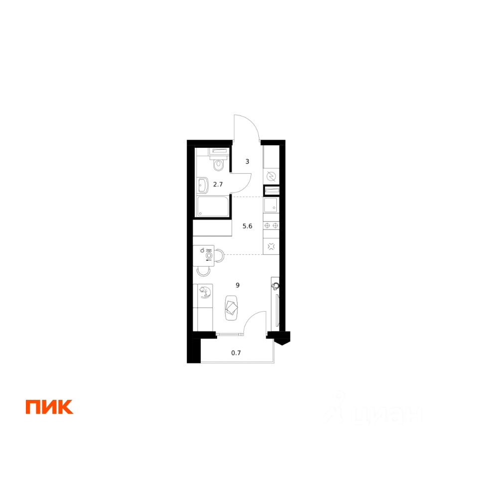 Студия, 21 м², 17/32 этаж