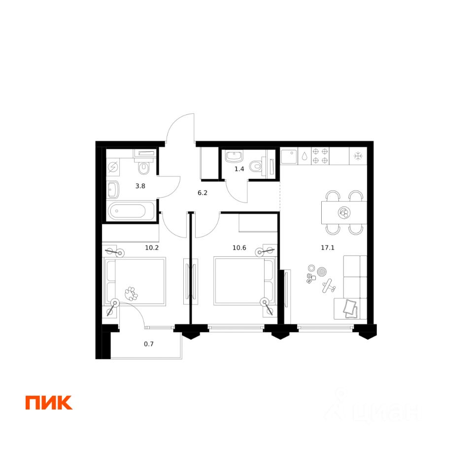 2-комн.кв., 50 м², 12/32 этаж