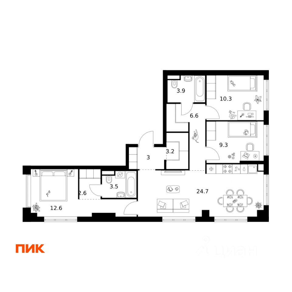 3-комн.кв., 79,7 м², 10/14 этаж