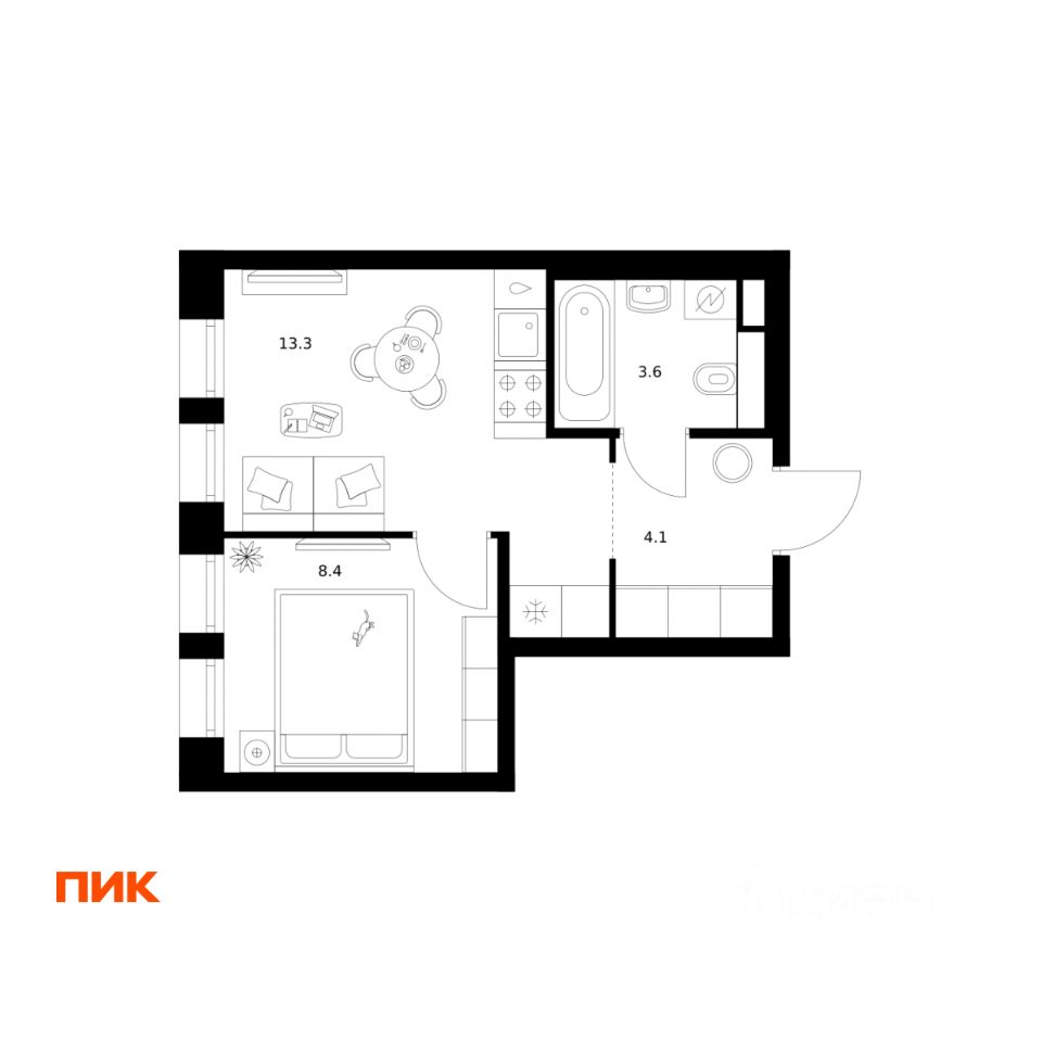 1-комн.кв., 29,4 м², 9/12 этаж