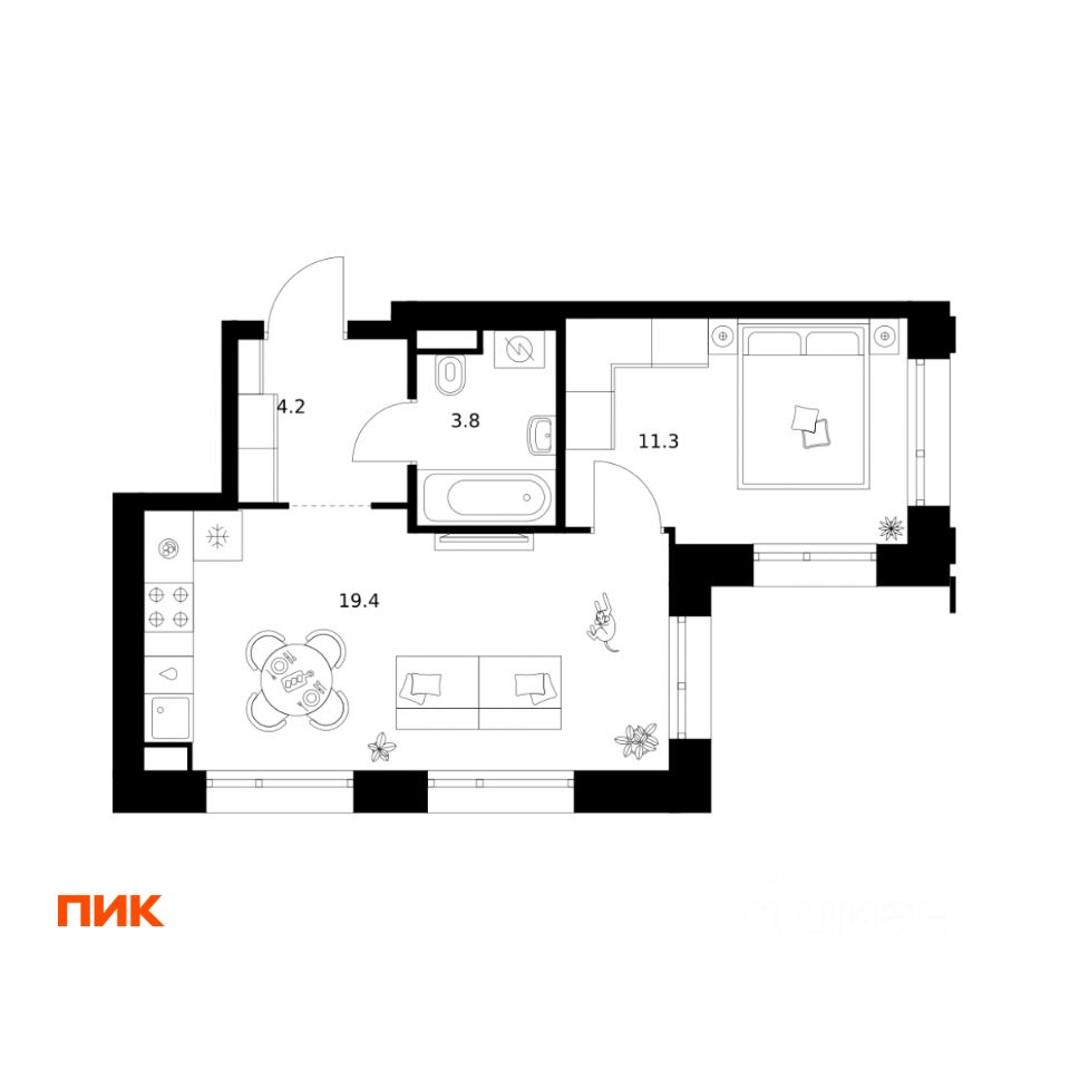 1-комн.кв., 38,7 м², 21/29 этаж