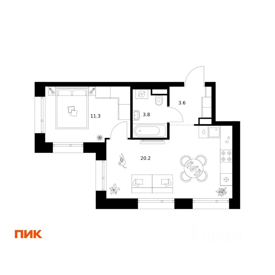 1-комн.кв., 38,9 м², 21/29 этаж