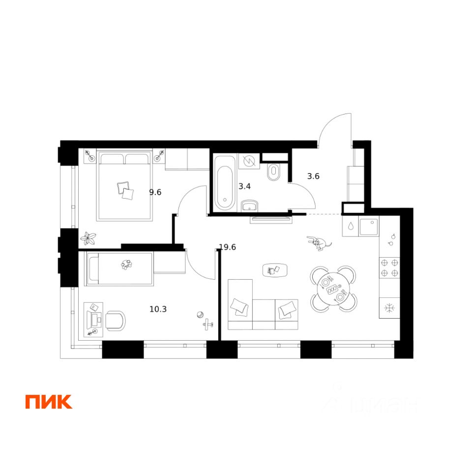 2-комн.кв., 46,5 м², 12/29 этаж