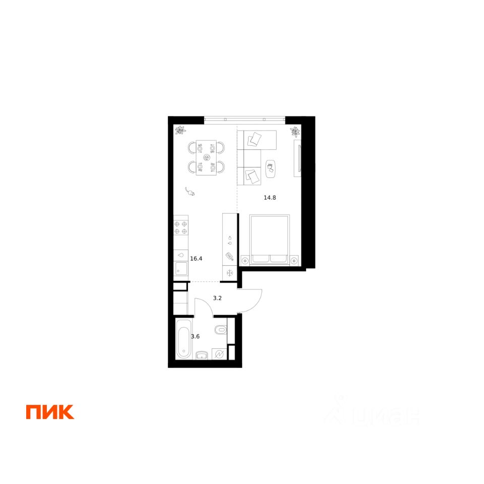 1-комн.кв., 38 м², 23/29 этаж