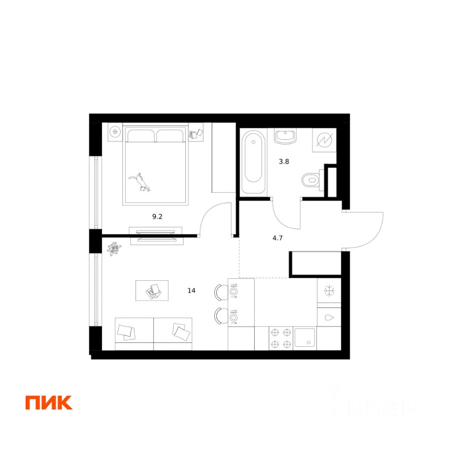 1-комн.кв., 31,7 м², 11/12 этаж