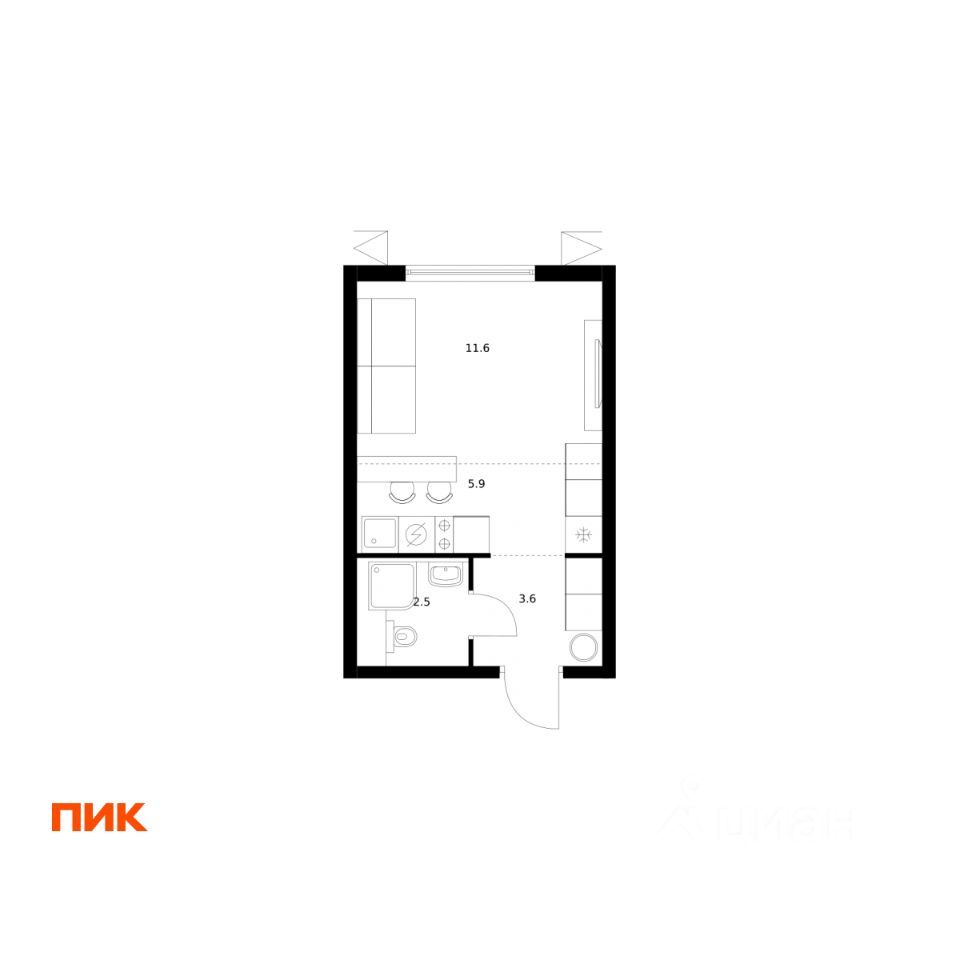 Студия, 23,6 м², 22/24 этаж