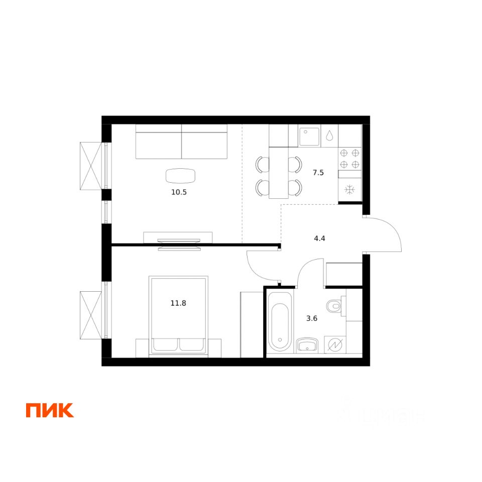 1-комн.кв., 37,8 м², 16/24 этаж