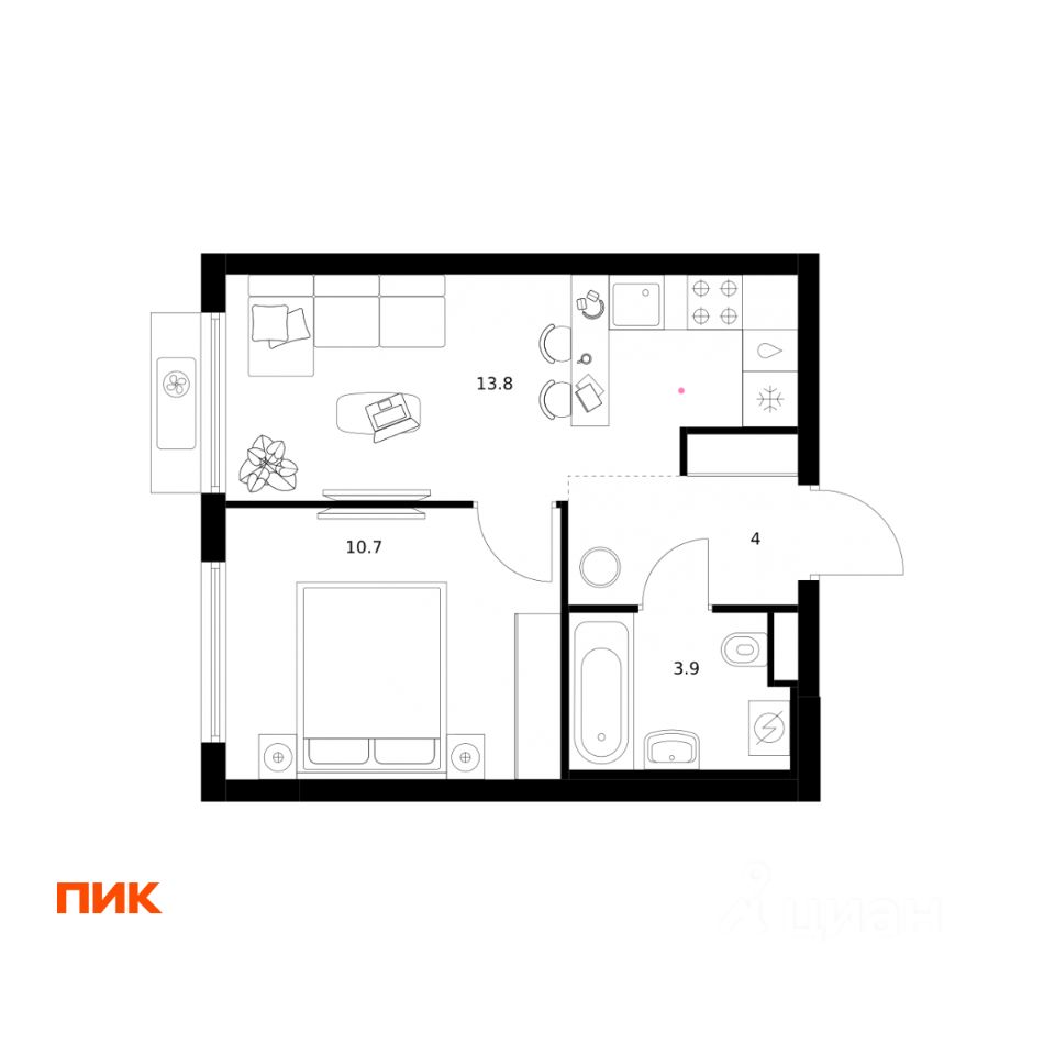 1-комн.кв., 32,4 м², 6/11 этаж