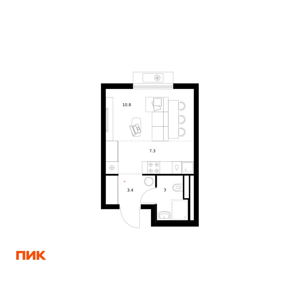 Студия, 24,5 м², 3/11 этаж