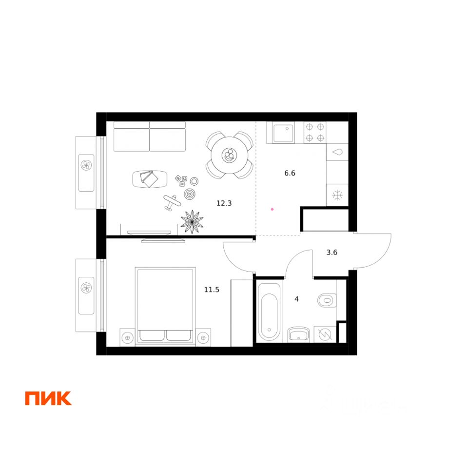 1-комн.кв., 38 м², 3/20 этаж