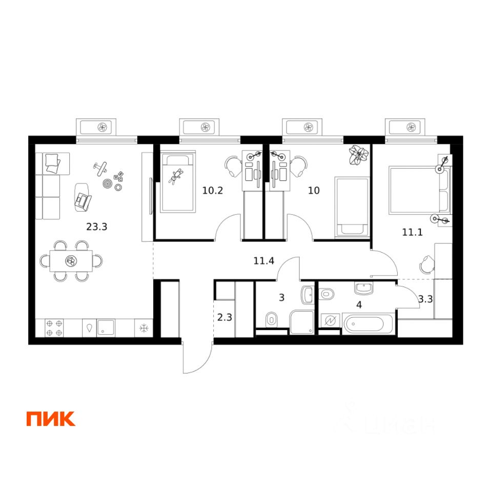3-комн.кв., 78,6 м², 6/15 этаж