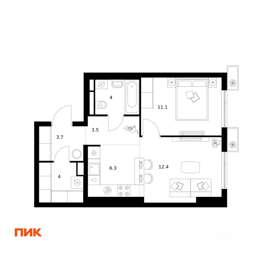 1-комн.кв., 45 м², 10/14 этаж