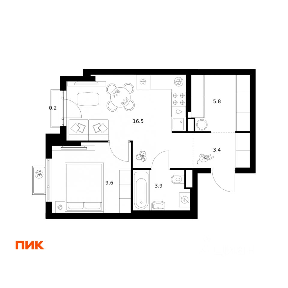 1-комн.кв., 39,4 м², 14/25 этаж