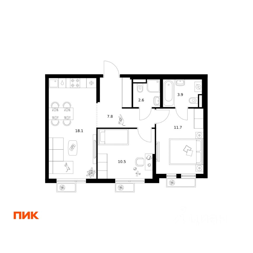 2-комн.кв., 54,6 м², 17/25 этаж