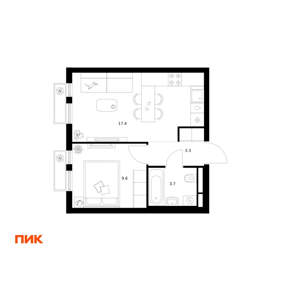 1-комн.кв., 34 м², 14/25 этаж