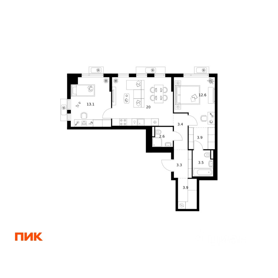 2-комн.кв., 66,3 м², 19/25 этаж