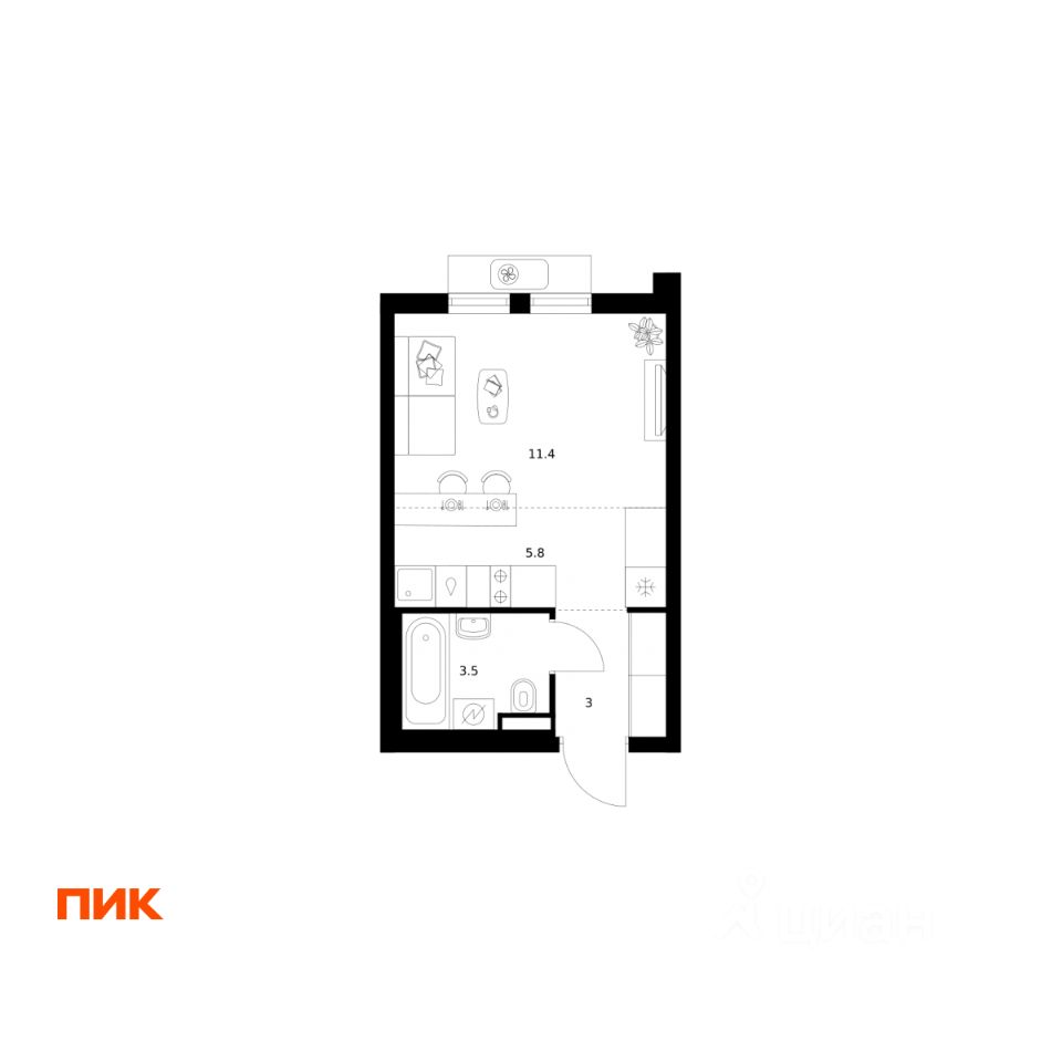 Студия, 23,7 м², 3/25 этаж