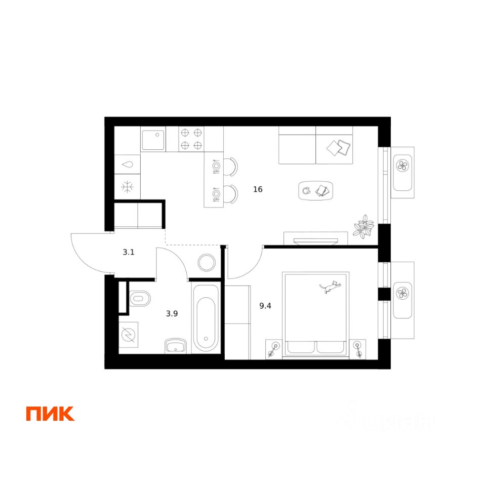 1-комн.кв., 32,4 м², 19/25 этаж