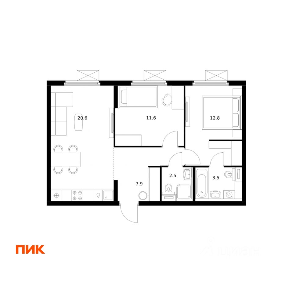 2-комн.кв., 58,9 м², 23/24 этаж
