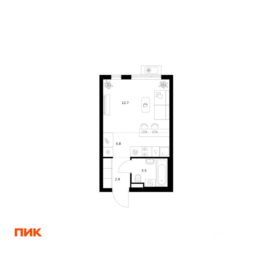 Студия, 24,9 м², 6/25 этаж