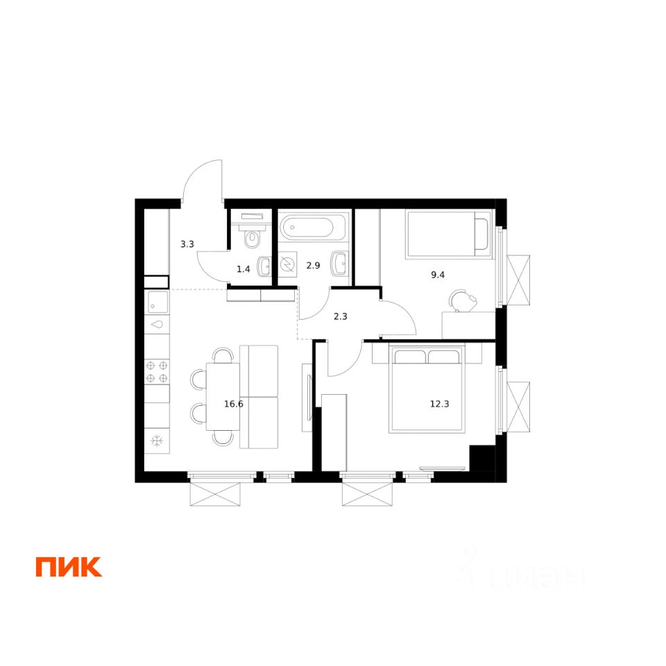 2-комн.кв., 48,2 м², 15/25 этаж