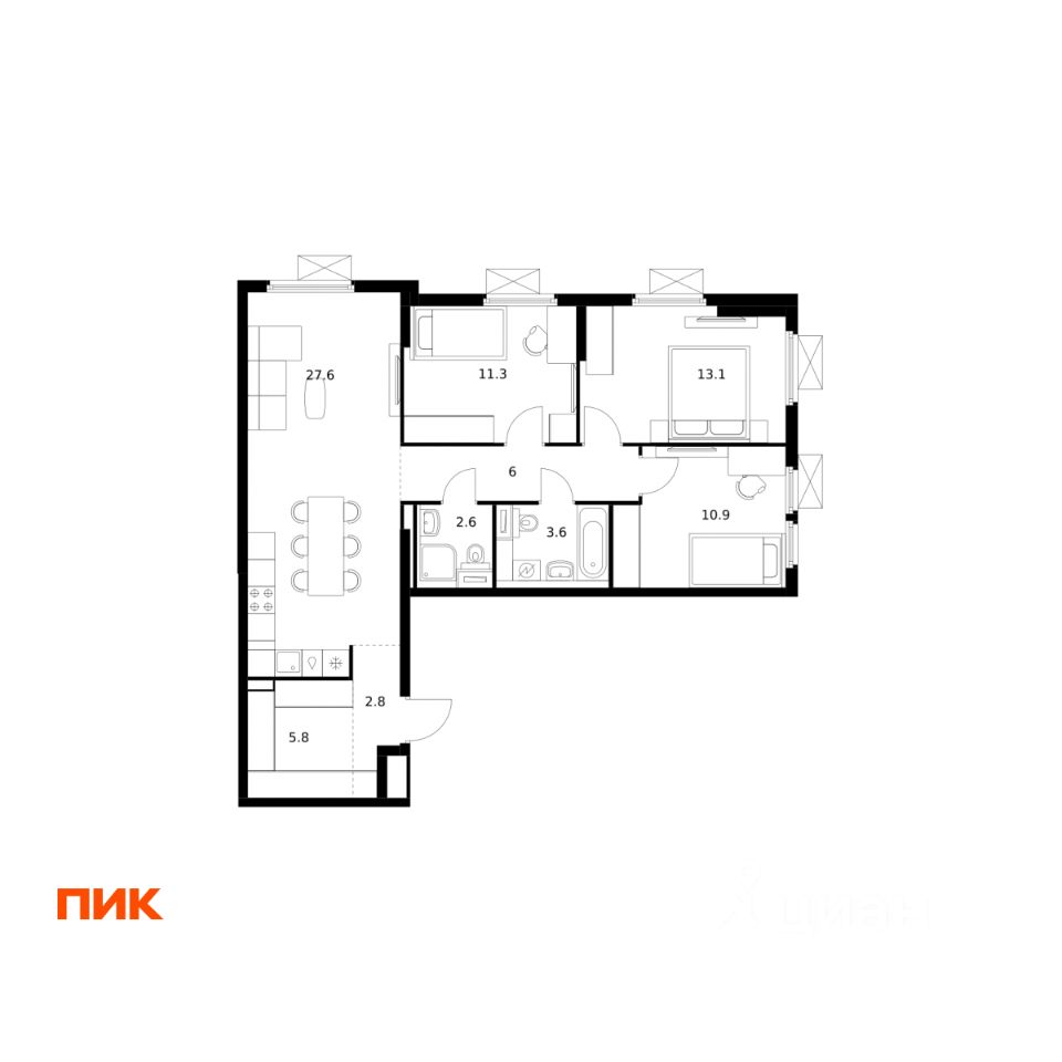3-комн.кв., 83,7 м², 20/25 этаж