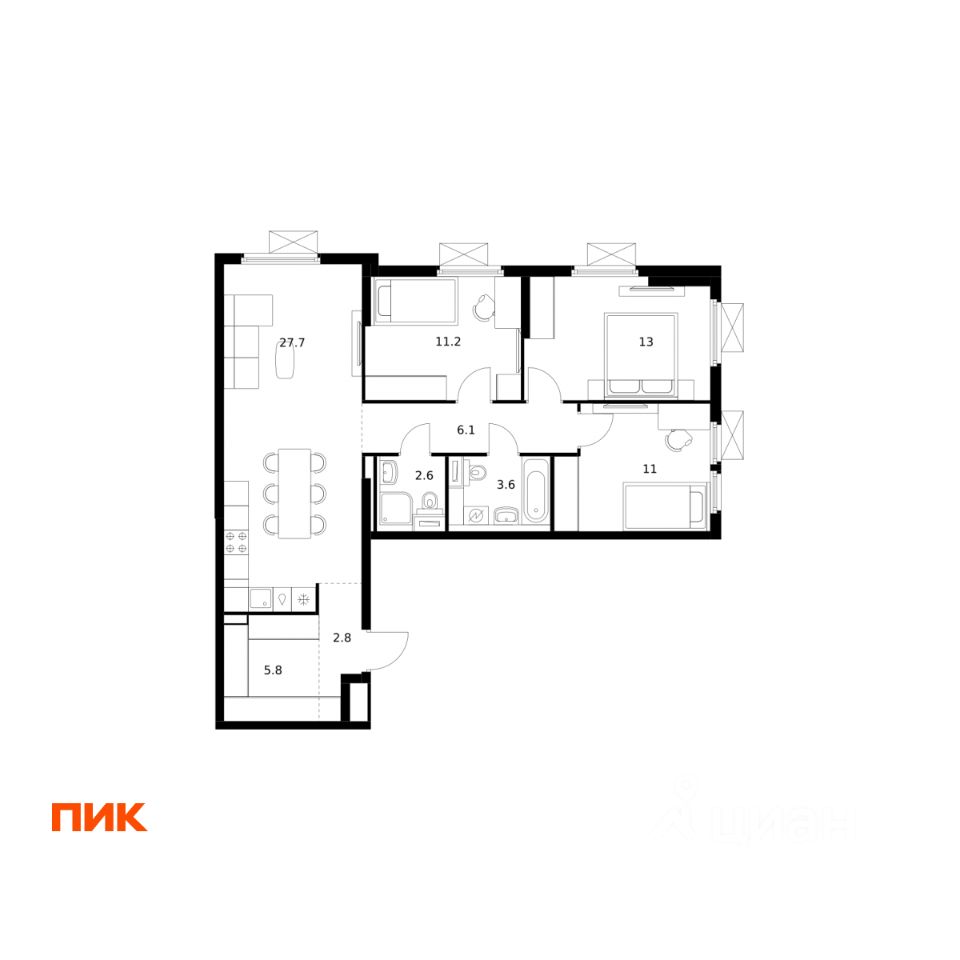 3-комн.кв., 83,8 м², 14/25 этаж