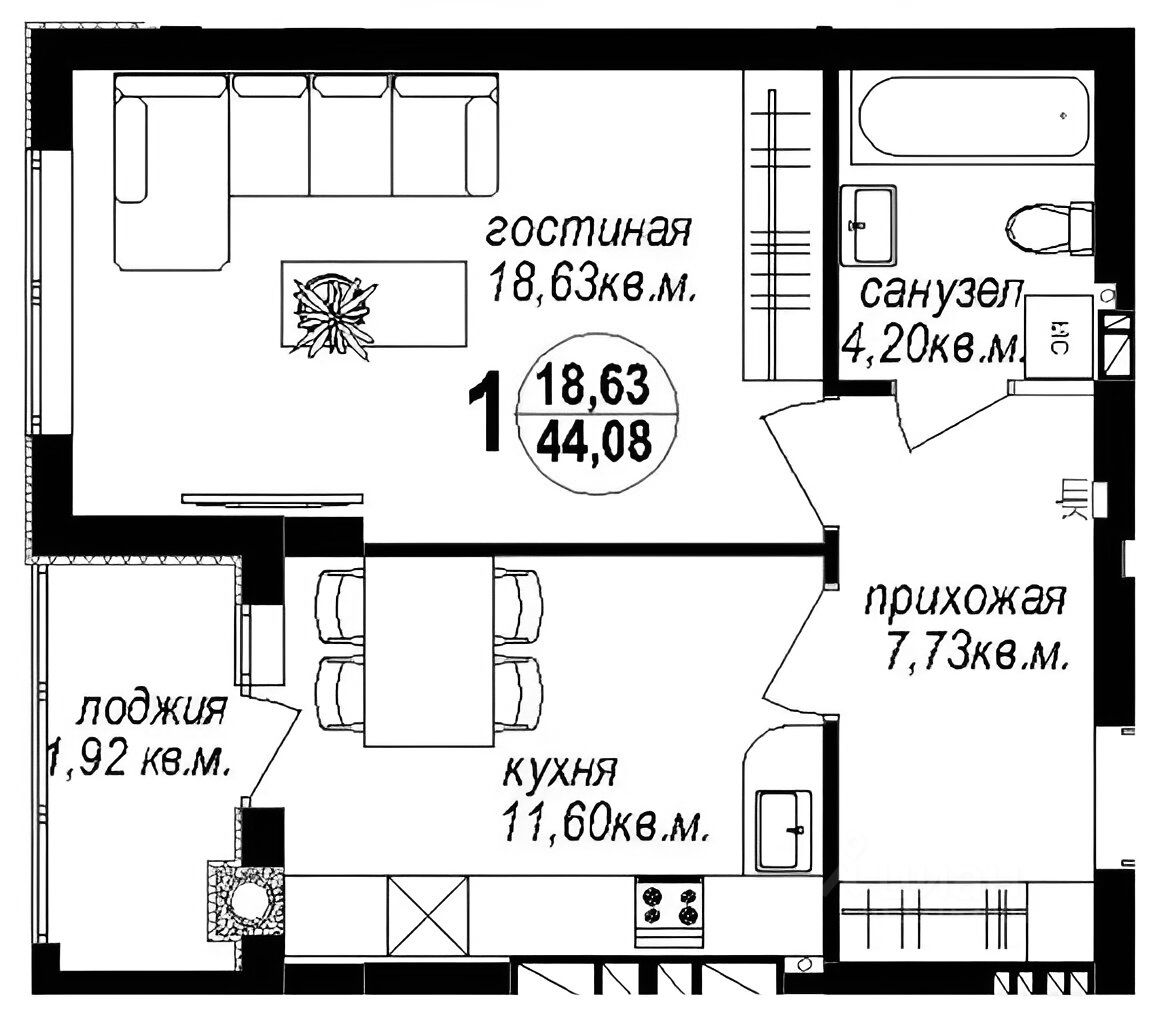 Планировка этой квартиры по данным Циан