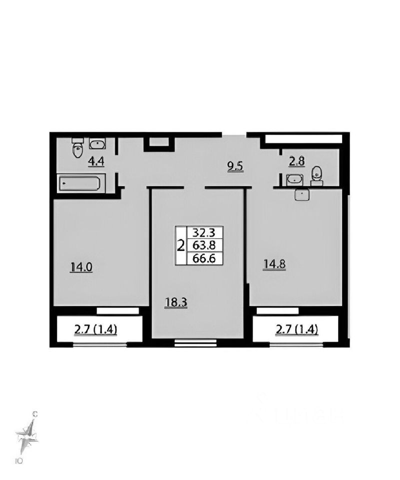 Планировка этой квартиры по данным Циан