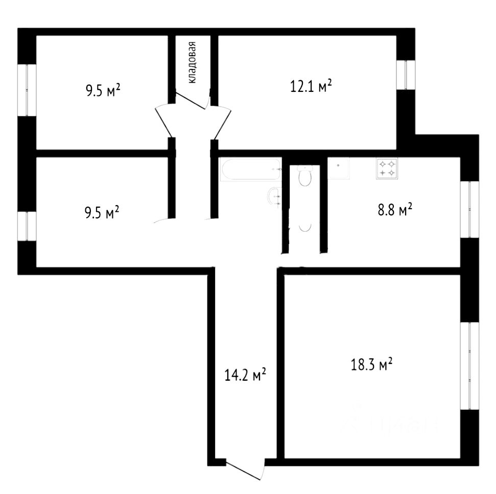Планировка этой квартиры по данным Циан