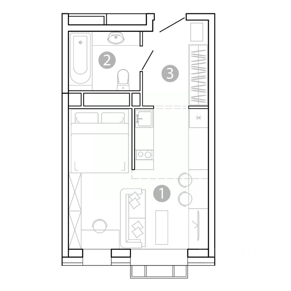 1-комн.кв., 28,6 м², 2/15 этаж
