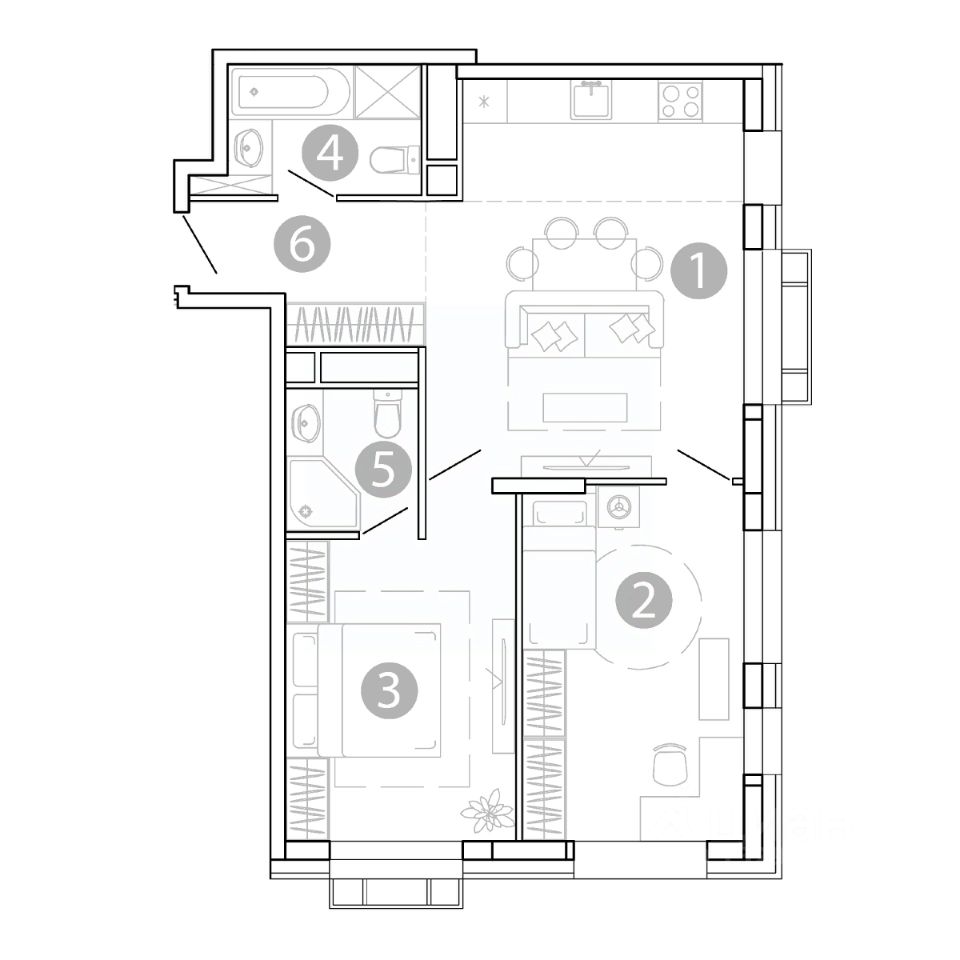 3-комн.кв., 63,7 м², 2/15 этаж