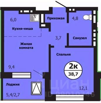 2-комн.кв., 38,2 м², 7/19 этаж