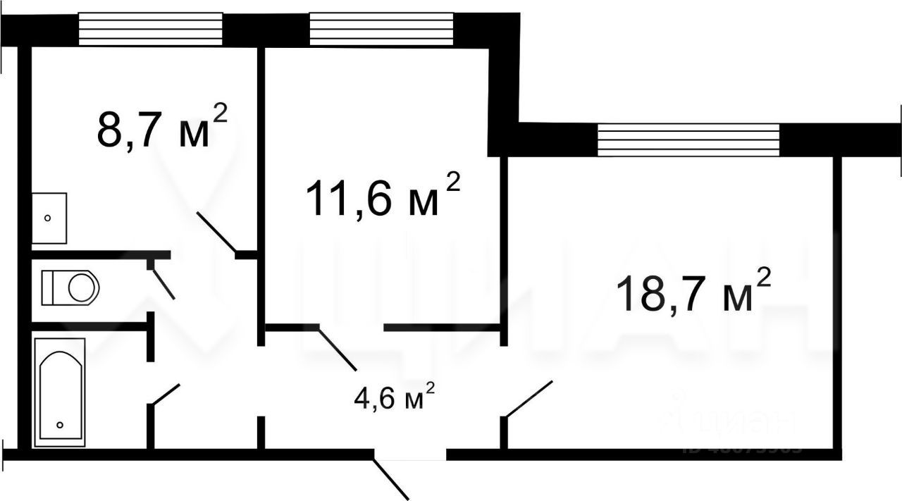 Планировка этой квартиры по данным Циан