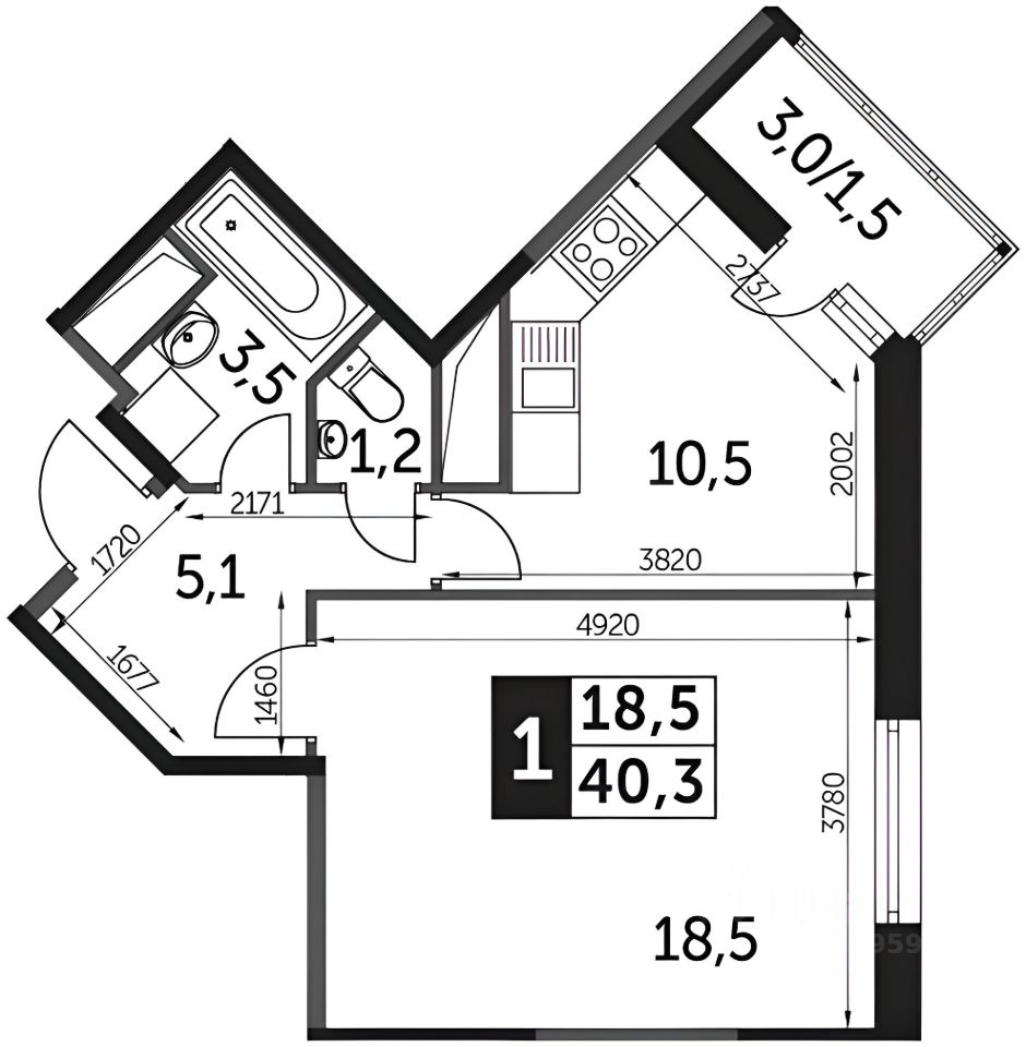 Планировка этой квартиры по данным Циан