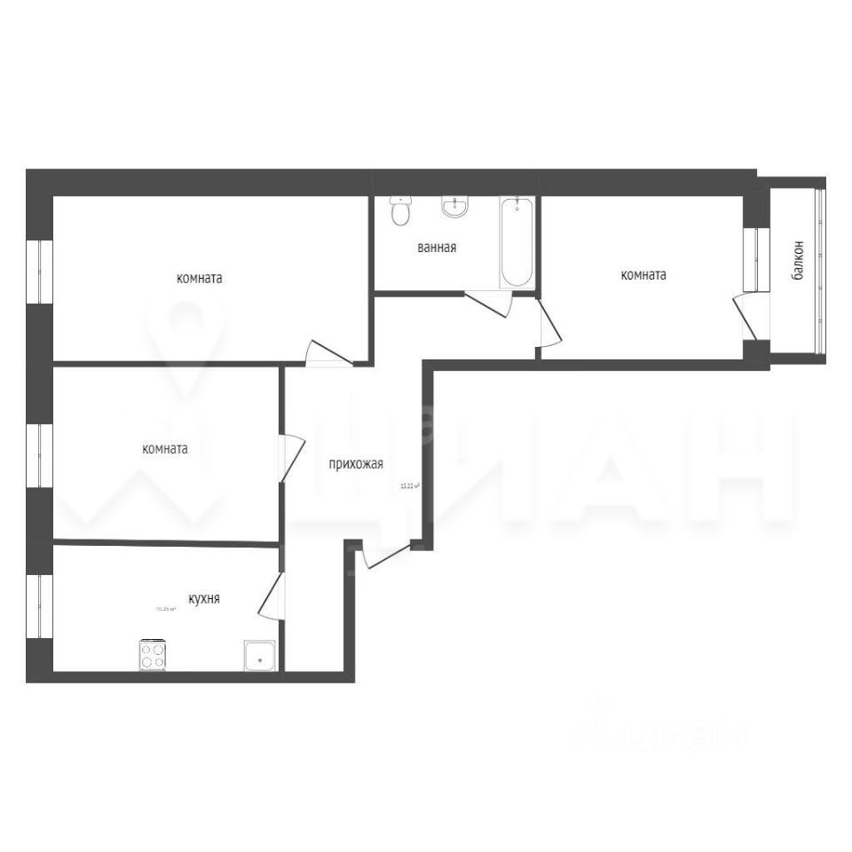 Планировка этой квартиры по данным Циан