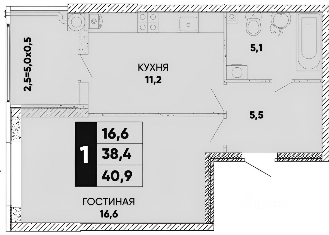 Планировка этой квартиры по данным Циан